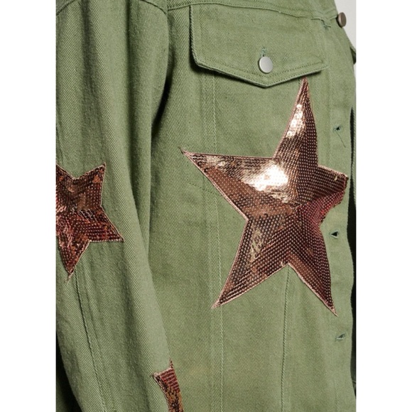 BLUE VELVET Embellished jean jacket sequin stars sz S M L - Picture 7 of 8